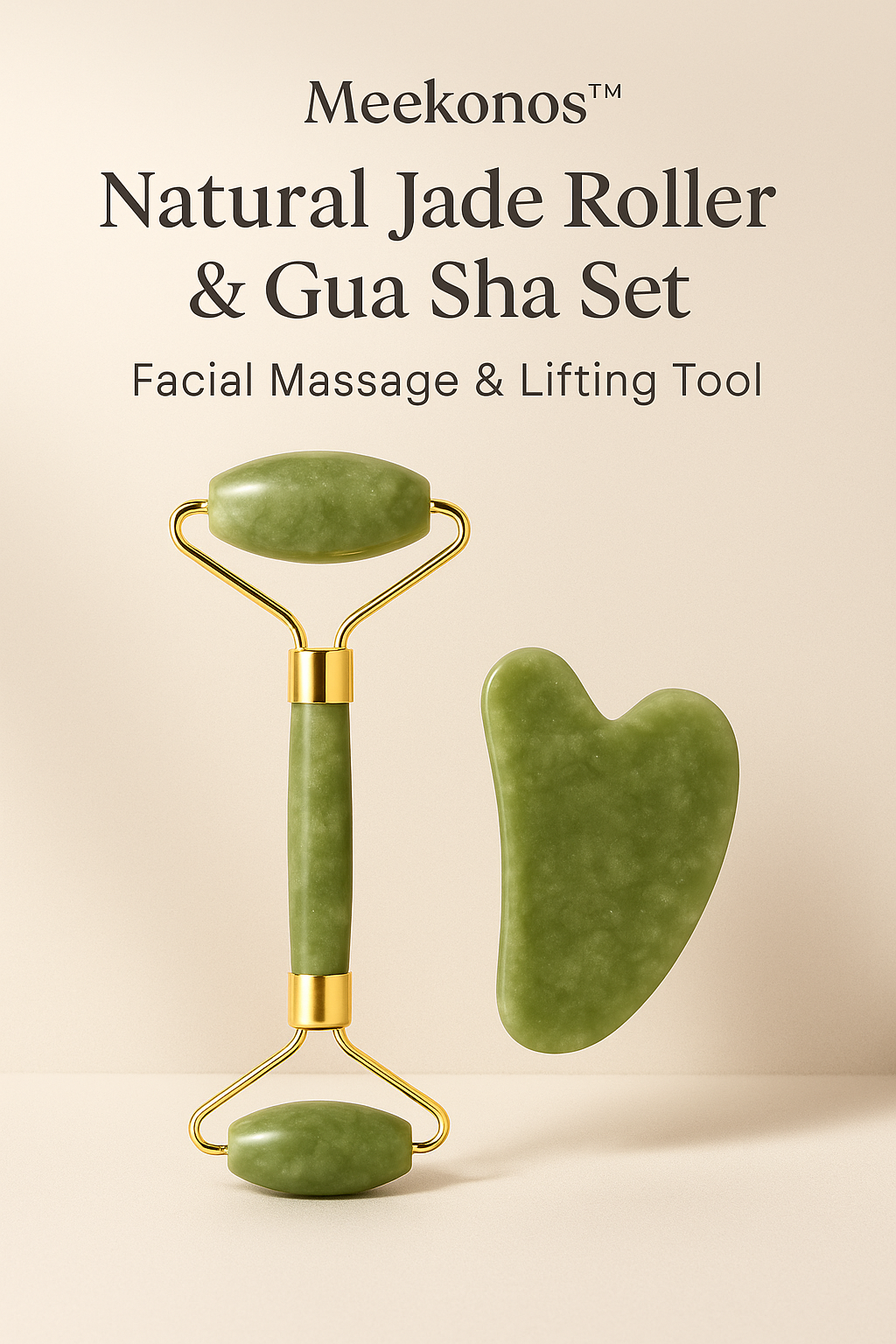 Meekonos™ Natural Jade Roller & Gua Sha Facial Set