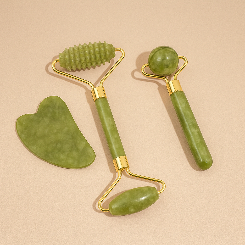 Meekonos™ rodillo de jade natural y set facial Gua Sha